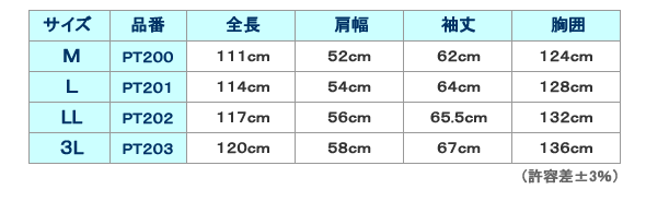 防寒&防雨POLICEコートサイズ表